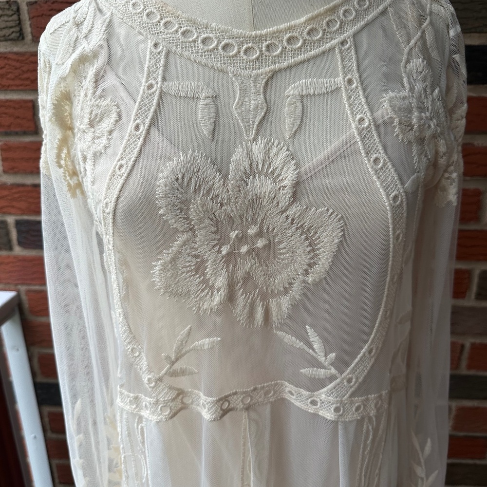 Zara Trafuloc Midi Embroidery on Sheer Net Dress w Slip - Long Sleeves - Med